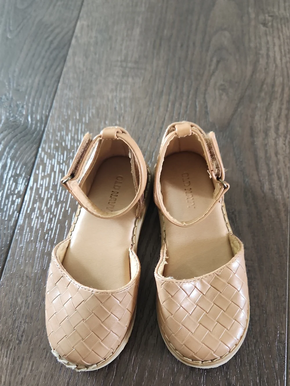 Old Navy Beige Woven Ankle-Strap Flats Kids Size 9